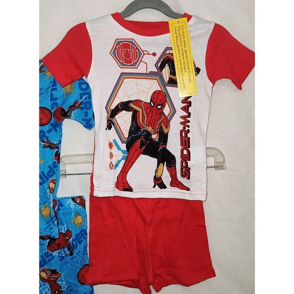 Lot of 2 Size 4T Toddler Boys Spiderman Pajamas Shirt Shorts PJ Set Red and blue - Picture 2 of 14